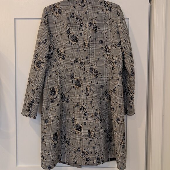 Calvin Klein Black Hound tooth with Floral Pattern Long Blazer Jacket - Picture 4 of 5